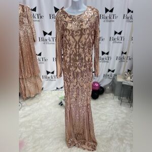 Gold Sequin Embellished Long Sleeve Gown